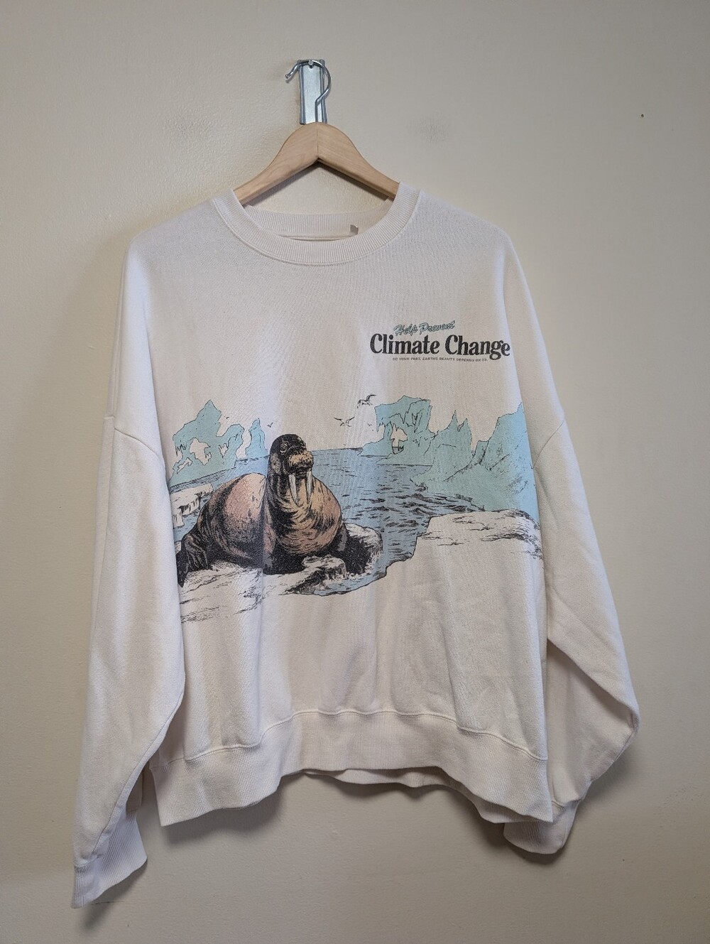 PacSun Climate Change Walrus Graphic Sweatshirt One Size Oversized Arctic
